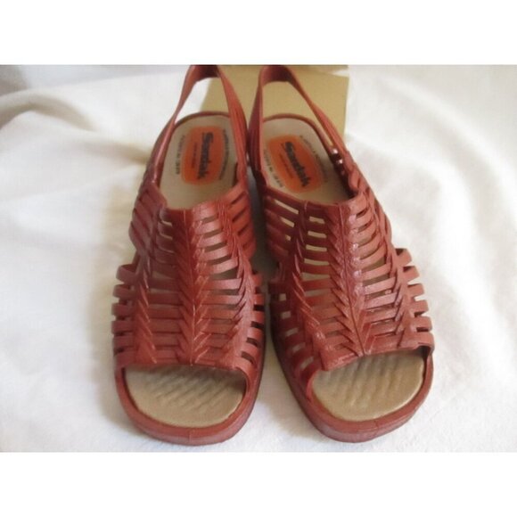 Vintage Womens Sandals 9 US 26 mexico Sandak Molded Rubber Brown Isabel NOS - Picture 2 of 10